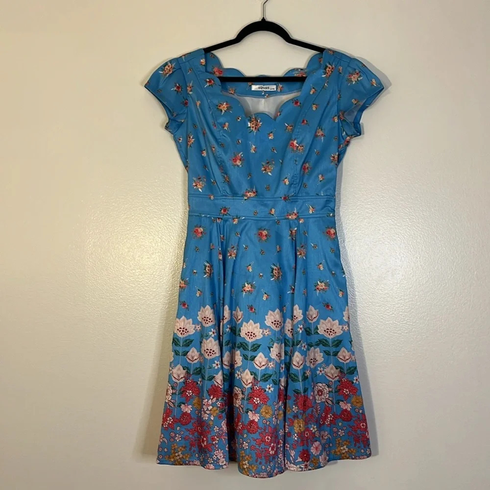 eShakti | Virginia floral retro style dress Women’s 6 (Custom) scalloped Midi - Picture 2 of 12